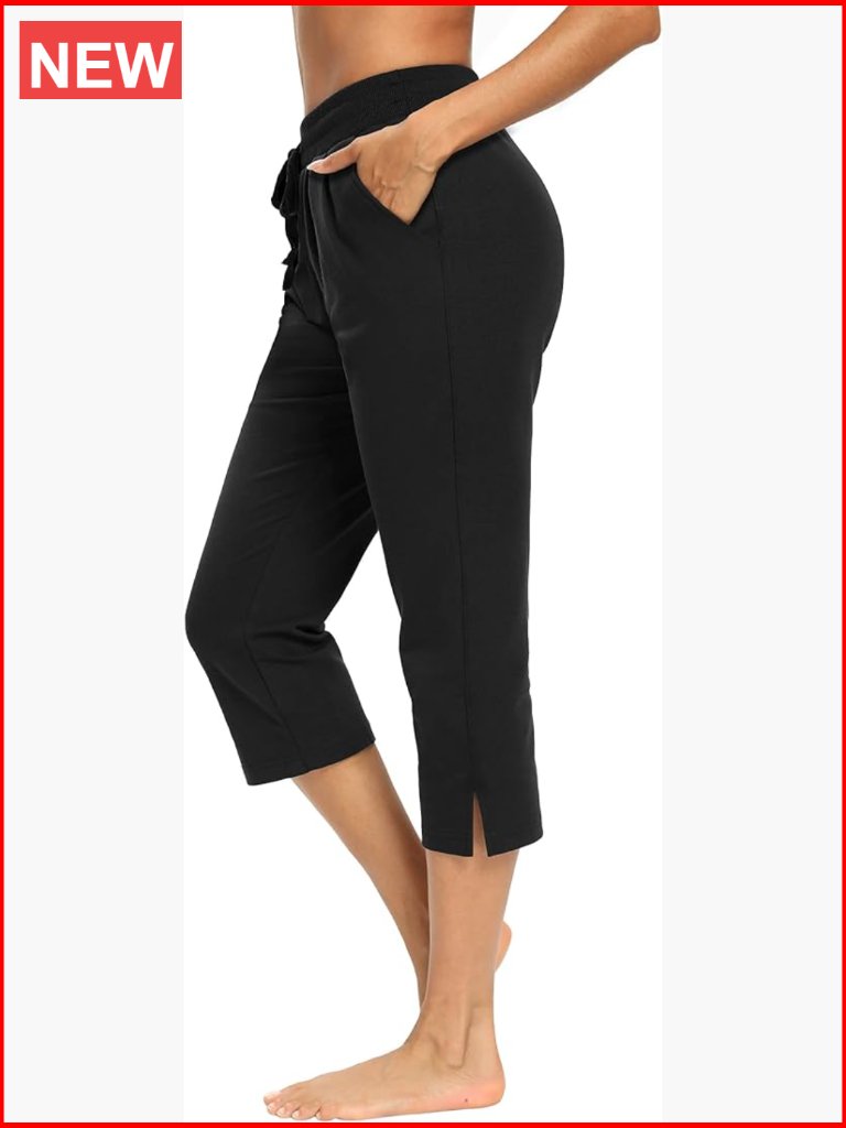 Wide Leg Crop Yoga Pants With Pockets Drawstring Elastic Waist